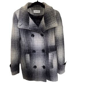 Calvin Klein Wool Blend Coat Women's Size 6 Black White Peacoat